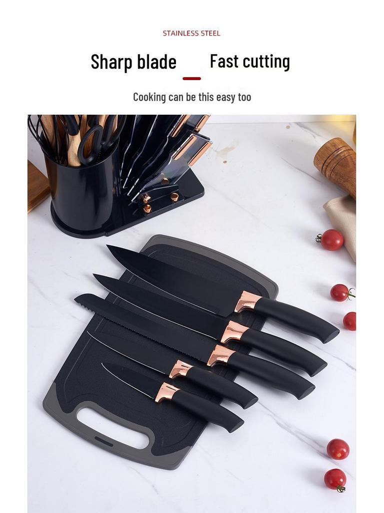 19-Piece Wooden Handle Silicone Kitchen Utensil Set with Spatulas, Spoons, Storage Bucket, and Knife Set