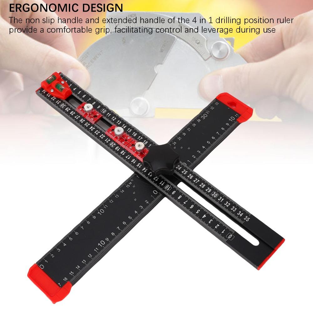 4 in 1 Drilling Position Ruler Metric T Square Multi Angle Measuring Tool Drawer Door Installation