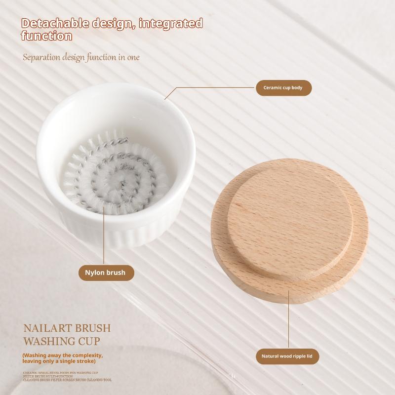 Nagelbürstenreiniger Tasse Stiftwaschbecher mit Edelstahl-Netzbasis Nagelbohrer Bits Reinigungsbehälter Keramiktasse mit Deckel