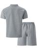 Men's Summer Solid Color V-Neck Outdoor Casual Sports Short Sleeve Top Shorts Set