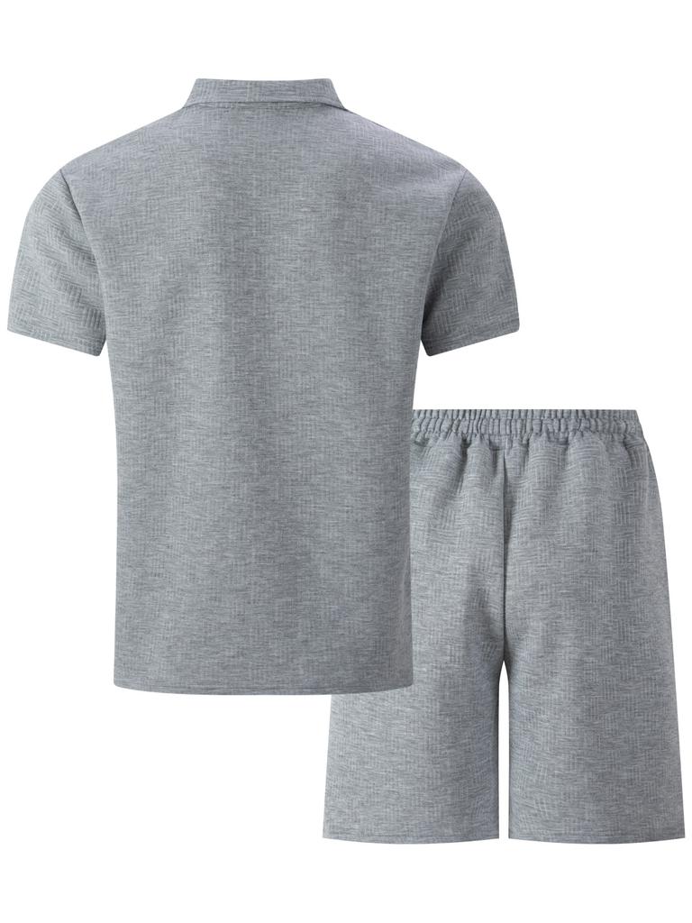 Ensemble haut et short à manches courtes et col en V pour homme, couleur unie, décontracté, pour le sport en plein air