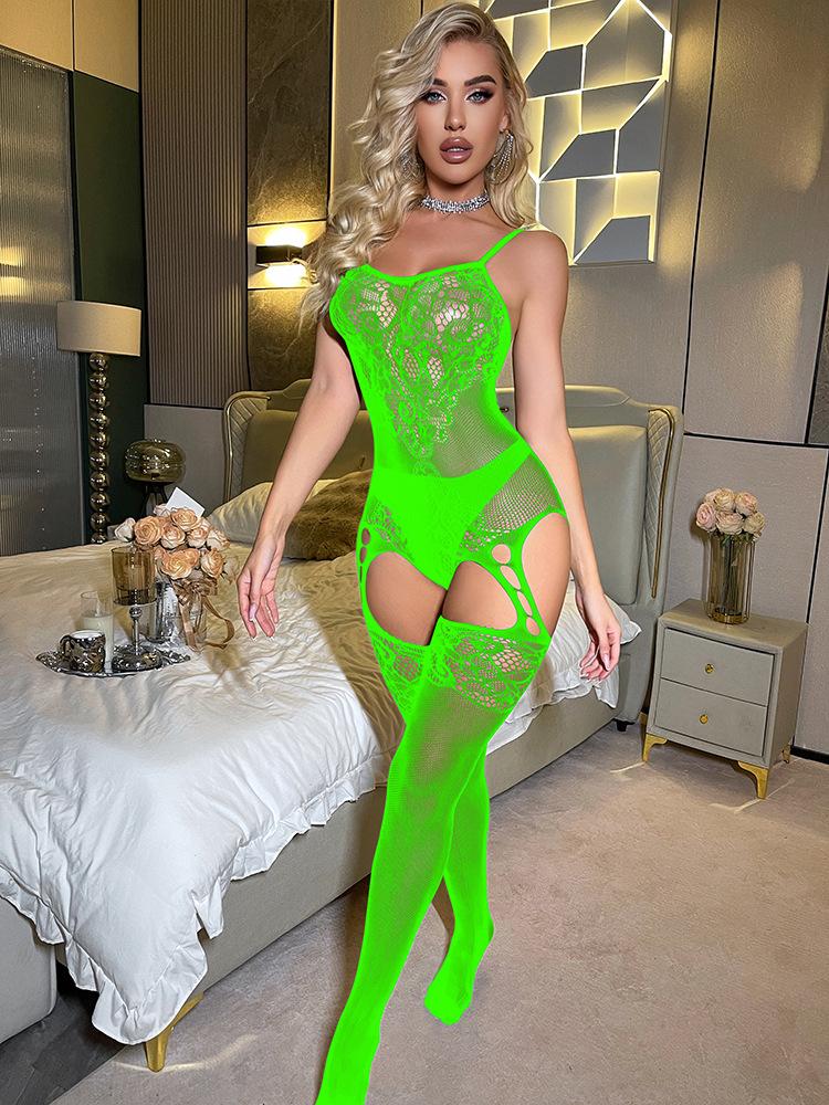 Open Crotch Suspenders, Neck-hanging Sex Underwear, Sexy Perspective Socks, Women's Hollow Fishing Net Jumpsuit