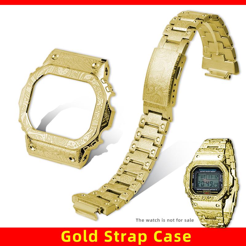 DW5600 Retro Stainless Steel Strap Case Mod Kit For Casio DW-5600E GW-M5610 GWB-5600 Men Vintage Paisley Bezel Band Silver Black