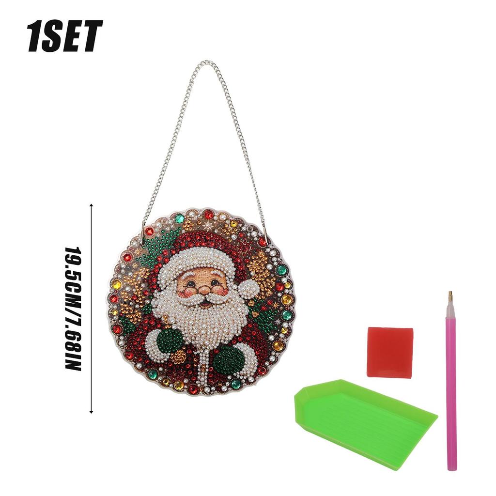 Pearl Diamond Painting Pendant 2D Flat Pearl Bead Crafts DIY Handmade Christmas Decor Hanging Santa Claus Christmas Tree Pattern