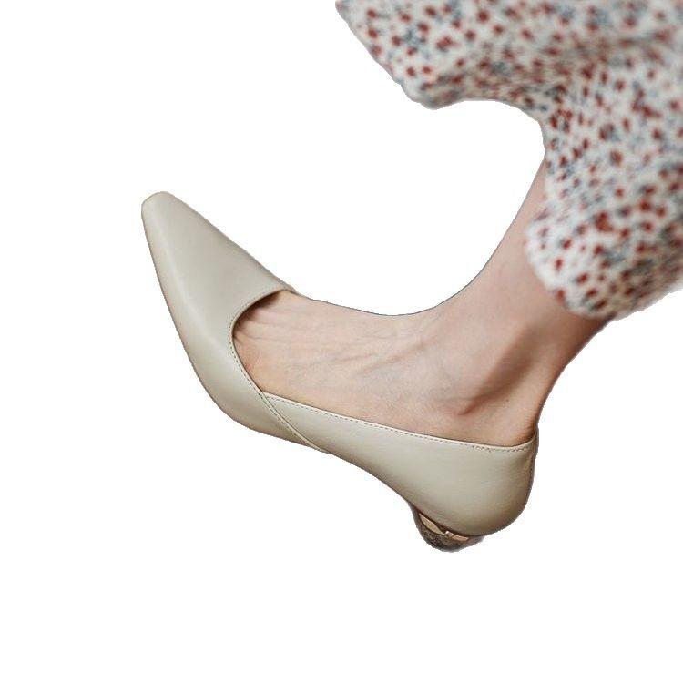 Pointed high heels women's spring new fashion special-shaped thick heel outer wear work shoes not tired feet single shoes
