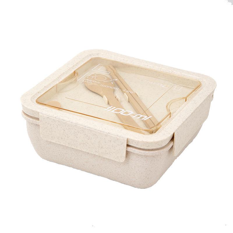 Microwavable Japanese-Style Wheat Straw Lunch Box Set with Compartments for Students and Office Workers