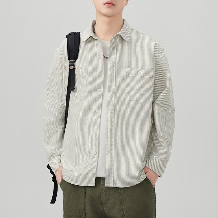 New Spring Japanese Retro Men's Loose Oxford Cotton Shirt Casual American Shirt