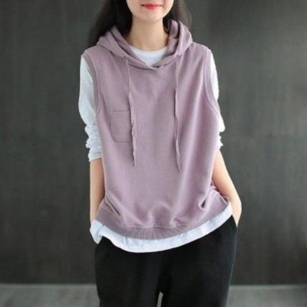 Women's Hooded Sleeveless Knit Vest Loose Fit Casual Cotton Pullover Tank Top