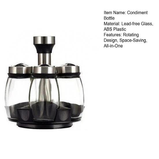7-Piece Spice Jar Set Rotating Glass Seasoning Bottles with Lids Storage Rack for Salt Sugar Pepper Kitchen Counter Organizer