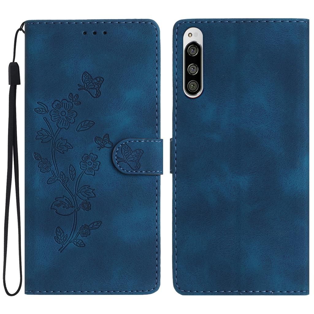 Flower Imprint Leather Case for Sony Xperia 5,Wallet Stand Mobile Phone Protective Cover