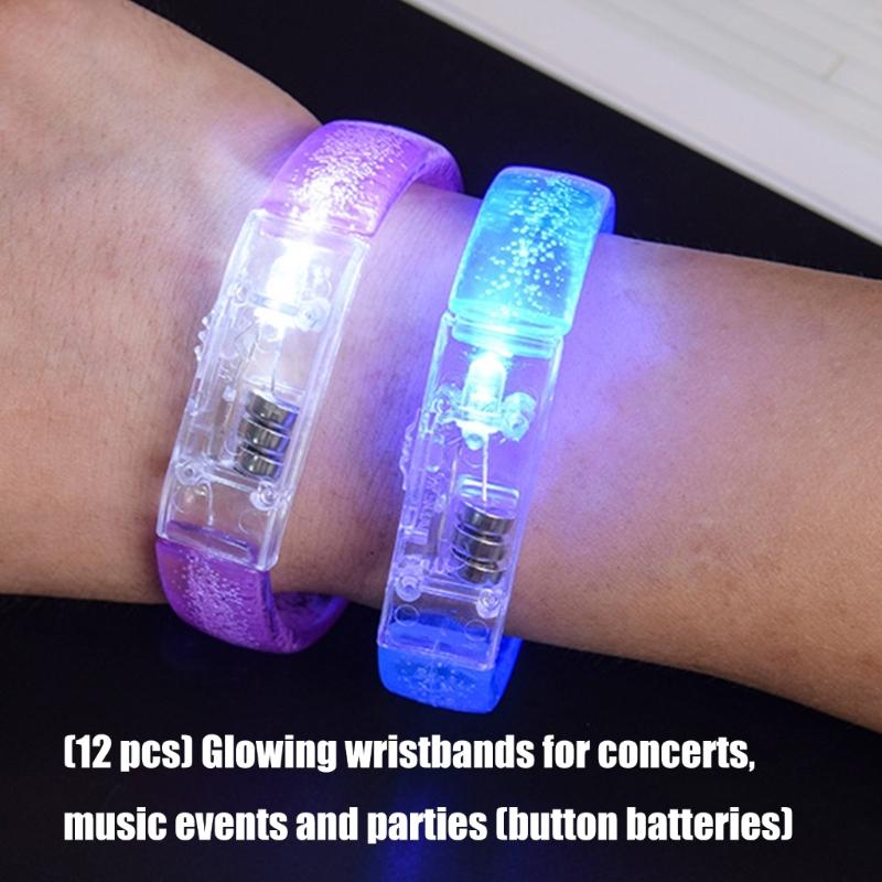 12pcs Light Up Party Bracelets Acrylic LED Wristbands For Kids Adults Concerts Festivals Nighttime Activities Multicolored Glowing Effect