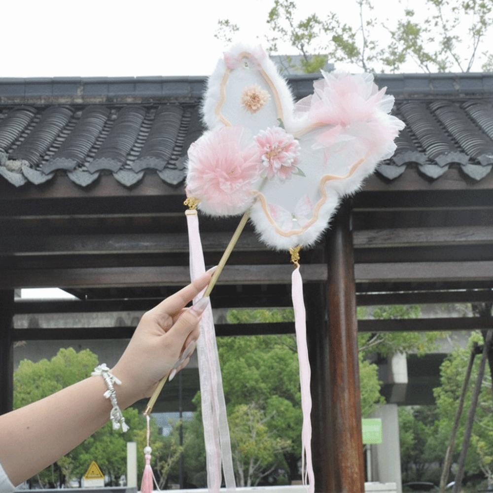 Ручной Шелковый Цветочный Веер Пушистый Сказочный Веер Многоцелевой Бабочка Ручной Веер  Танцевальное Выступление розовый