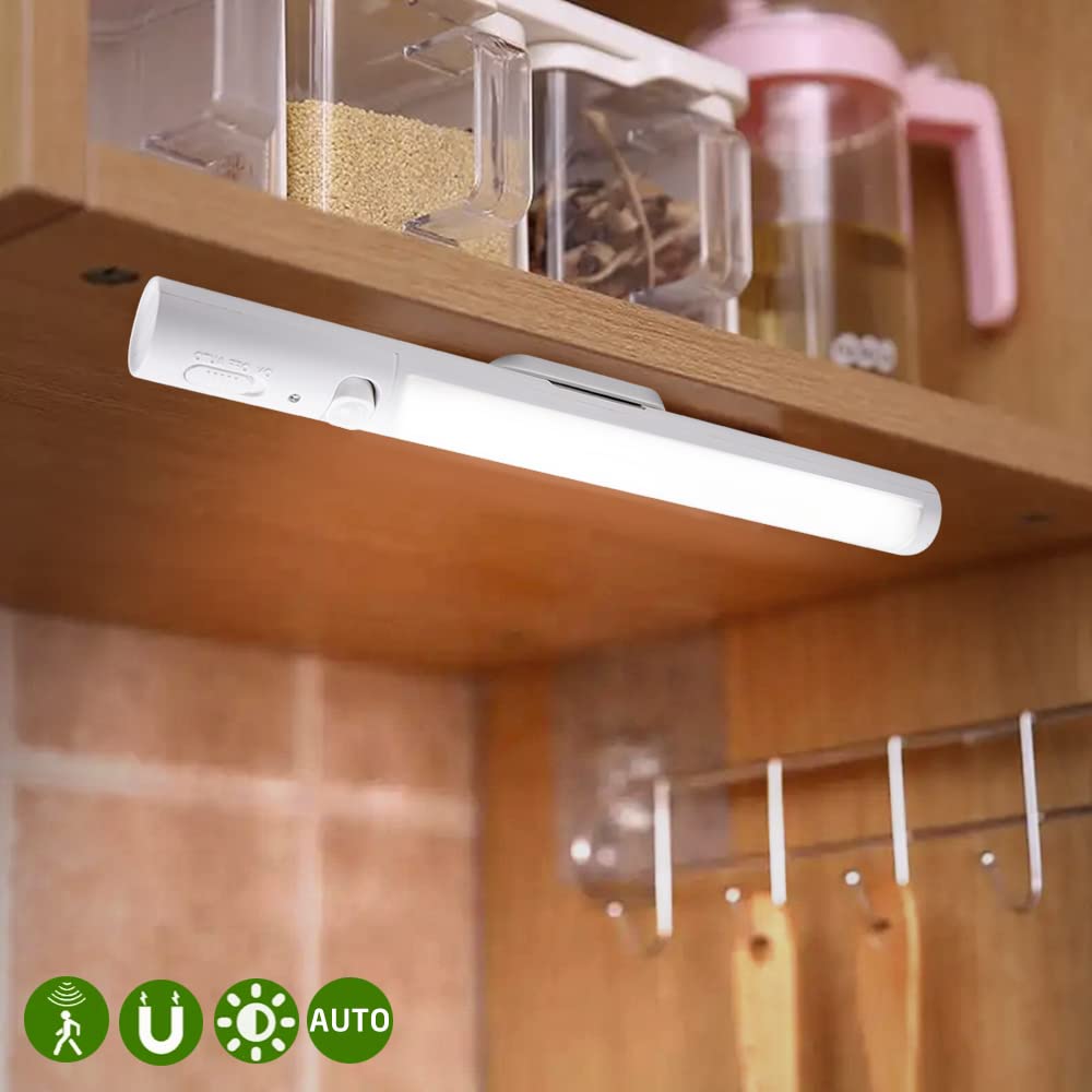 Derlights Motion Sensor Light, Set of 2, Kitchen Light, 26cm Long, Daylight White, Magnetic, Detachable, Steady-On, Sensor Mode, Reading Light, Table