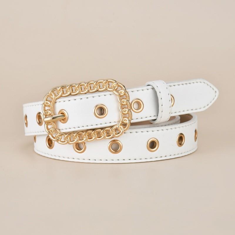 Womens Vintage Quality Gold Buckle Slim Waist Belt Fashionable And Versatile Accessory