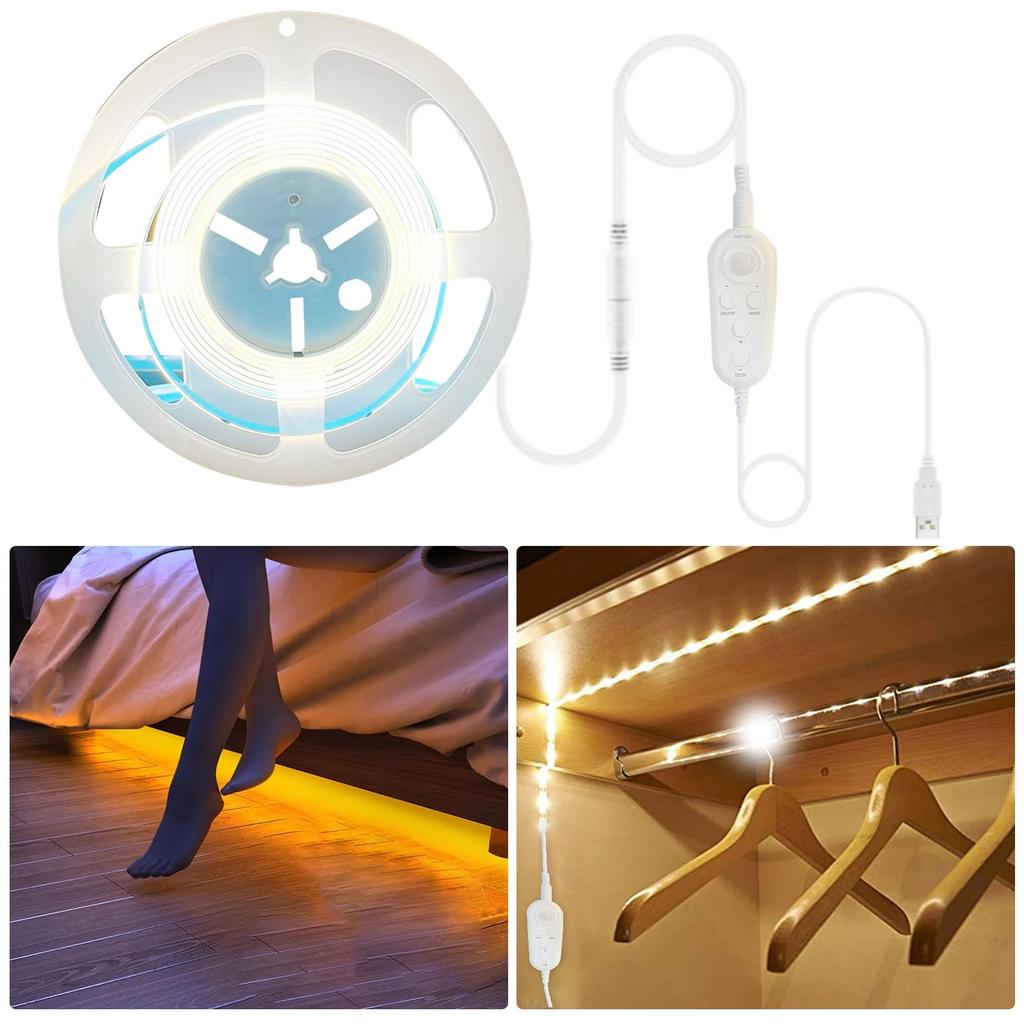 Clearhill Human Sensitive LED Tape Light Strip Light with Sensor Flexible 5M Natural White 4000K Powerful Width 8mm 320 USB Powered IP20 5V For Stairs
