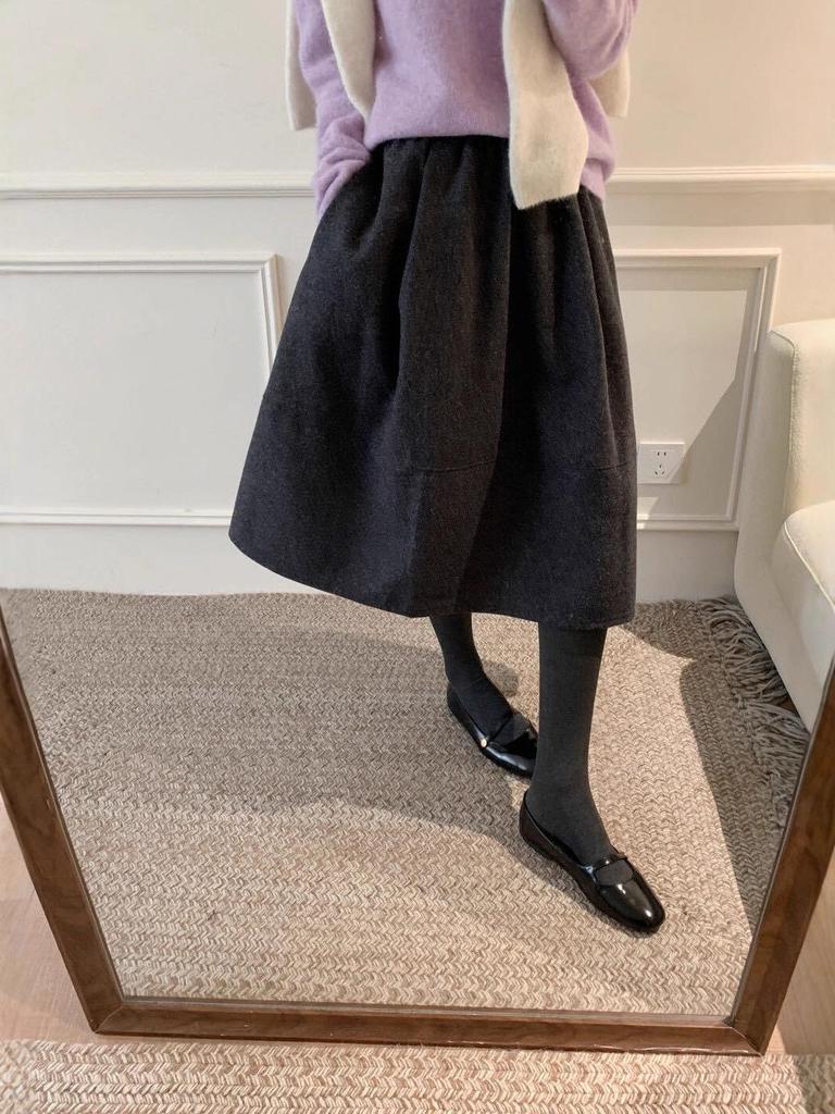 Elegant High-Waist Wool Blend A-Line Skirt - Autumn/Winter Classic