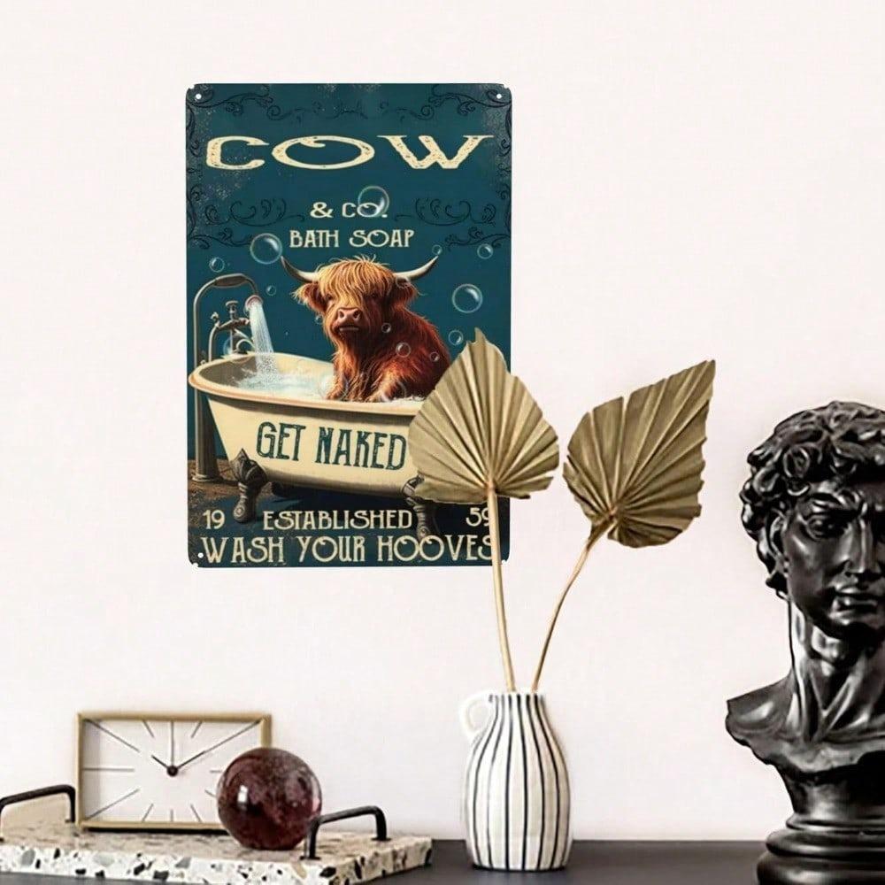 Vintage Highland Cow Metal Sign Farmhouse Wall Decor Kitchen Bar Garage