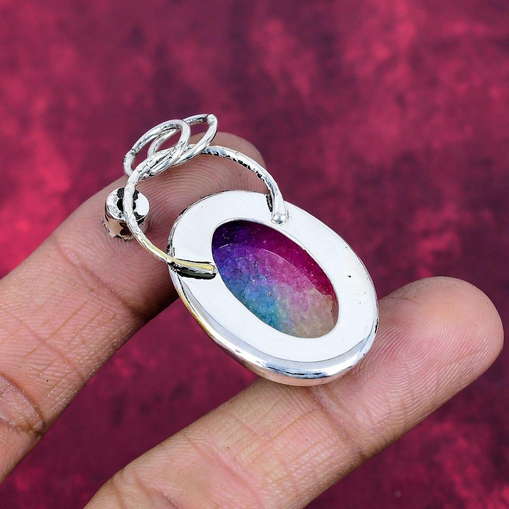 Regenbogen-Solarquarz & Mystischer Topas Anhänger, 925 Sterling Silber Anhänger Schmuck. Geschenk für Frauen, handgefertigter Anhänger, Edelsteinschmuck
