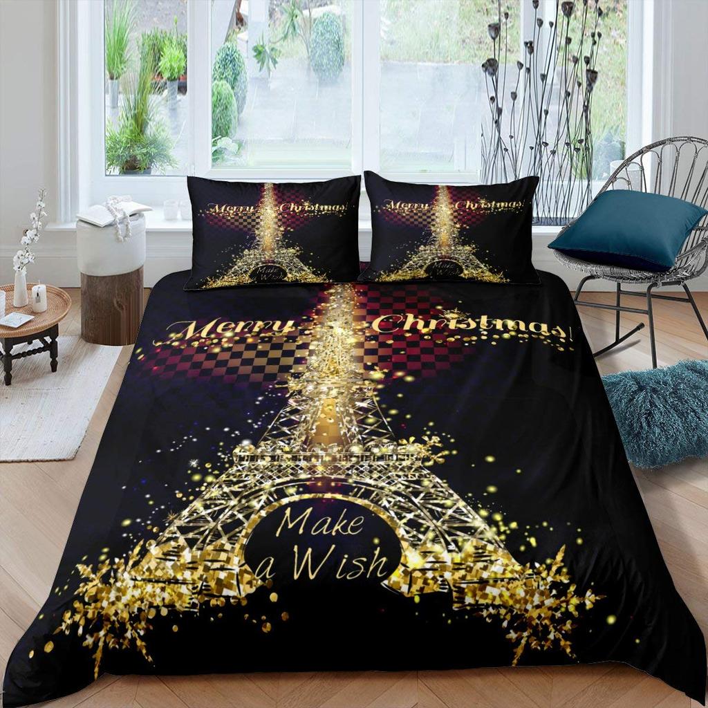 Eiffel Tower Duvet Cover Set King Size Love Heart Bedding Set Paris City Polyester Building Set For Girls France Urban Style
