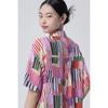 Benetton Women S Multi Stripe Short Sleeve blouSe Babl97631