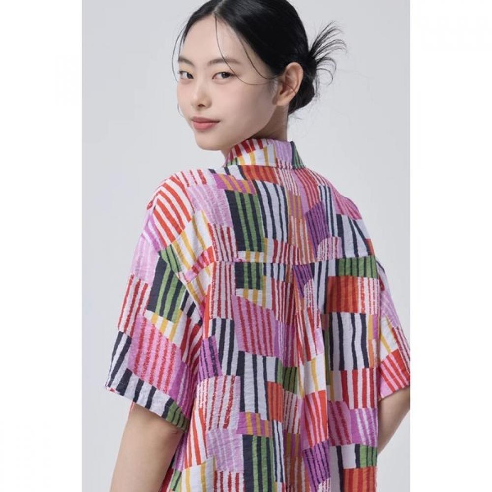 Benetton Women S Multi Stripe Short Sleeve blouSe Babl97631