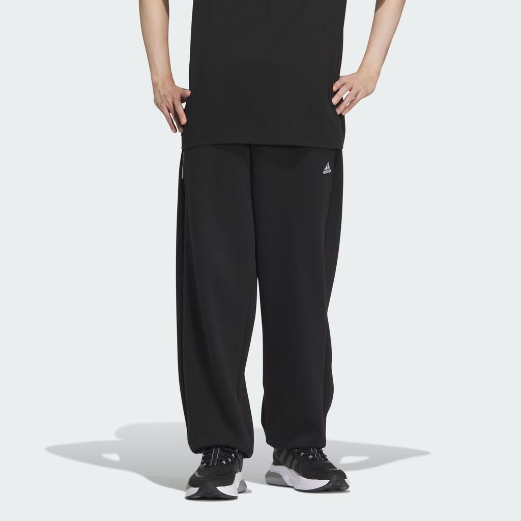 Adidas Logo Fleece Thickened Cuffed Loose Knit Sports Pants Unisex Pants Black IV7603