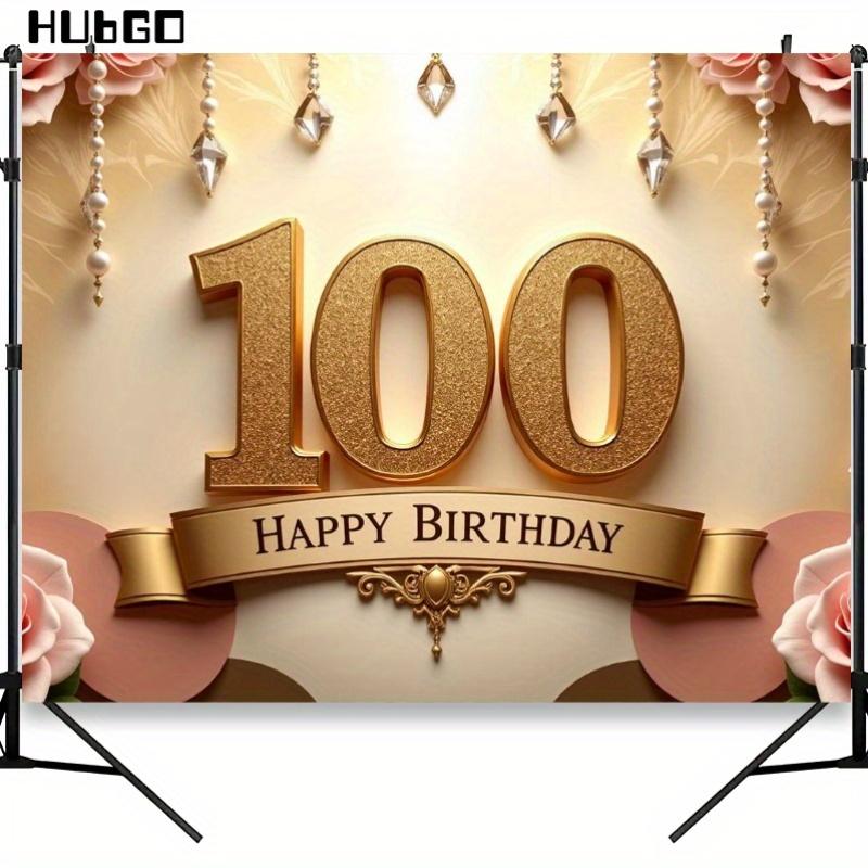 A dazzling 100th birthday banner background cloth, elegant golden design, birthday celebration event