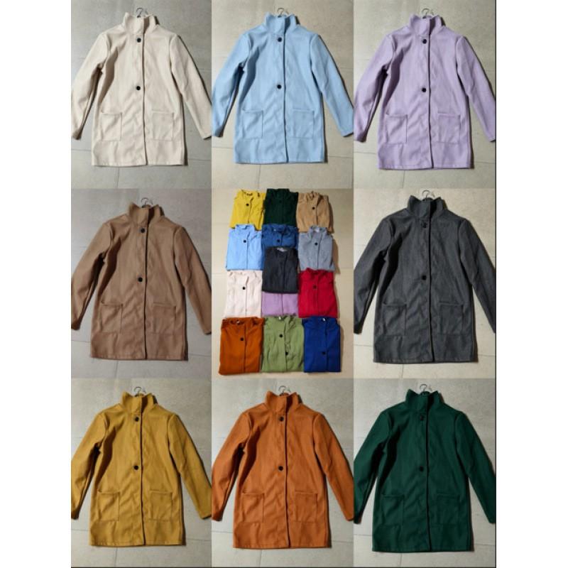 Womens Vintage Solid Color Button-Up Stand Collar Wool Blend Coat Winter 2026