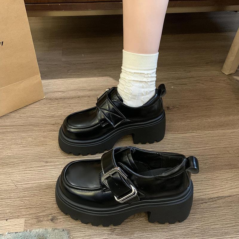 Muffin Platform Small Leather Shoes Women's 2025 Autumn New Retro British Style Versatile Height Increase with Skirt Loafer Single Shoes