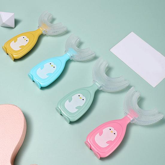 1 Set Kids Toothbrush Cartoon Handle 360 Degrees Cleaning Hand-Held Infant U Manual Toothbrush for Teeth Cleaning