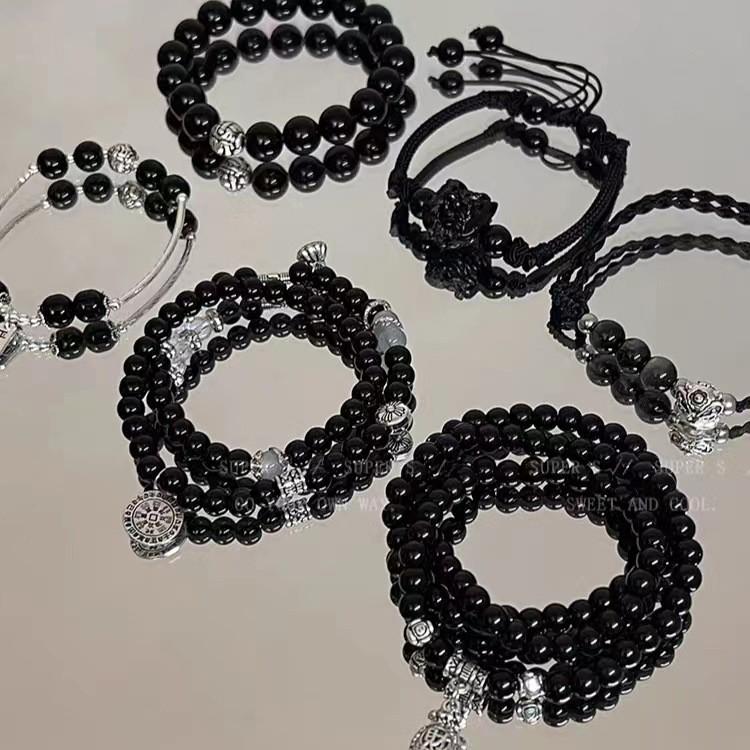 Sophisticated Black Beaded Bracelet For Women With Unique Design Elements