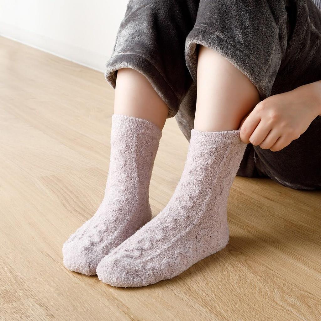 NITORI Moisturizing Fluffy Socks 2-Pair Set Grey 23-25cm Silk Protein Infused Relaxing Cozy Bed Socks