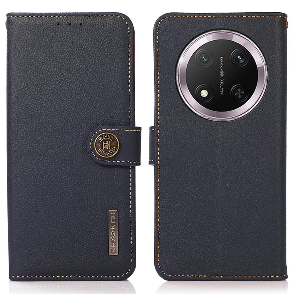 

For Honor Magic7 Lite 5G/X9c 5G/X60 Pro 5G Case Genuine Cow Leather Wallet Phone Cover Blue