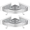 Metal Corner Shower Shelf Without Drilling, 2 Hooks - 2 Pieces, Silver