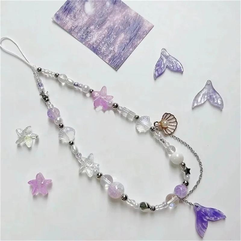 

Purple Conch Fishtail Star Phone Charms Chain Lovely Pendant For iPhone Samsung Accessories Women Girls Jewelry Strap Rope Gift