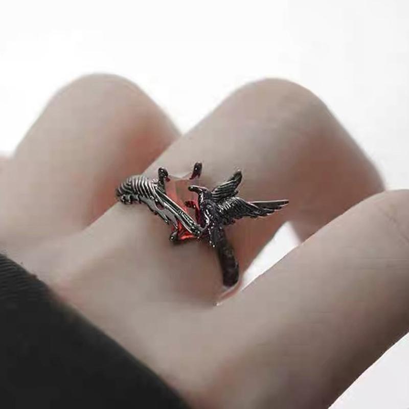 Unisex Adjustable Sturdy Alloy Rings with Black Gems Fashion Accessory for Punk Fashion and Unique Styles Enthusiasts