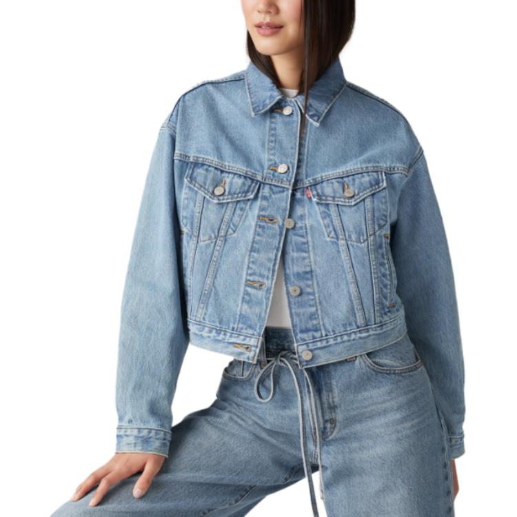 Levis Solid Color Button-Down Loose Fit Drop Shoulder Long Sleeve Denim Jacket Women jackets Blue A9155-0001
