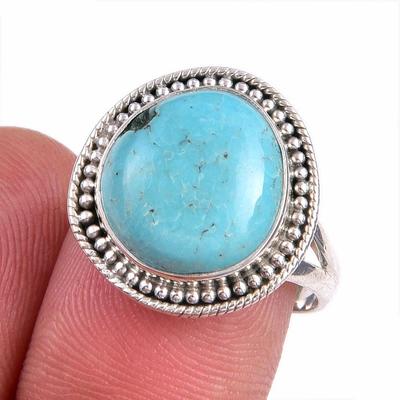 Natural Tibetan Turquoise Gemstone 925 Sterling Silver Jewelry Ring S.7.5 K7m86