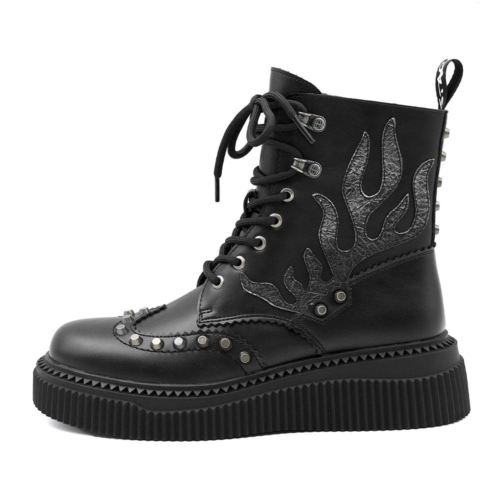 Autumn/Winter Unisex High-Top Punk Retro Flame Thick-Soled Height-Increasing Martin Boots