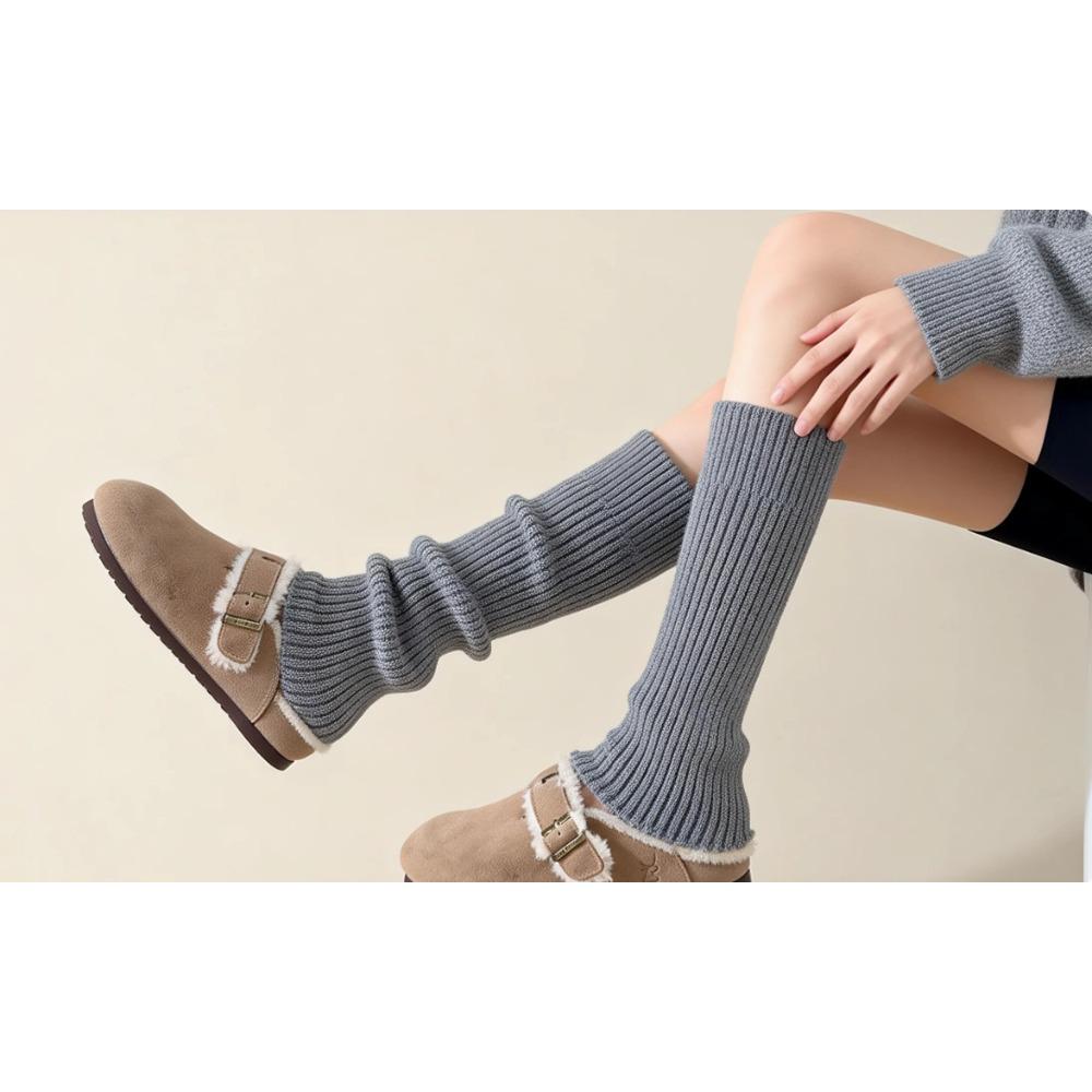 Socks women s vertical strip warm yoga warm calf cover medium tube leg socks stacking socks dark solid color versatile women s socks светло-серый