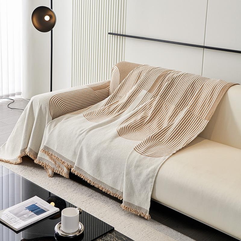 Chenier Sofa Towel Geometric Lines Tassel Design Sofa Cover Universal With Soft Multifunctional Blanket Sofa Protective Cover