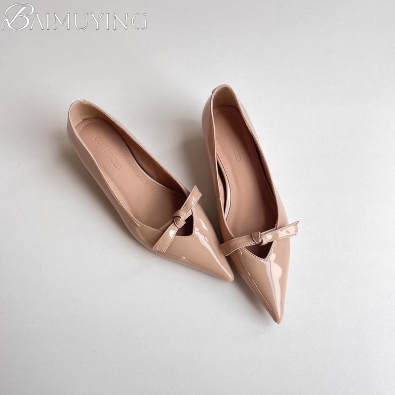 Pointed Toe Women Heeled Sandals Bow Loafers Mary Jane Shoes Shallow 2025 Brand Summer Elegant Comfort Dress Zapatillas De Mujer