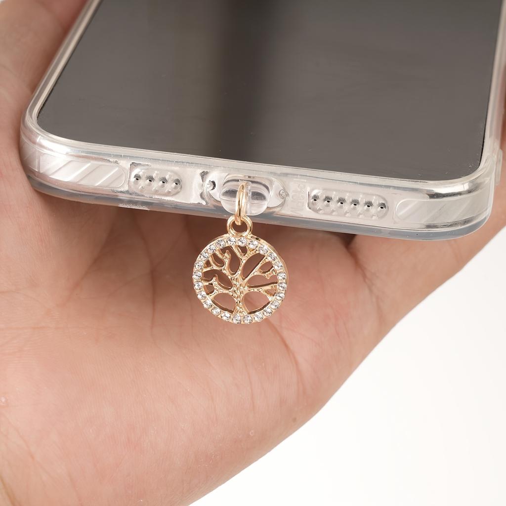 Rhinestone Small Tree Mobile Phone Dust Plug Simple Fashion Alloy Pendant Suitable for IPhone, Type-C for Android Pendant Jewelry