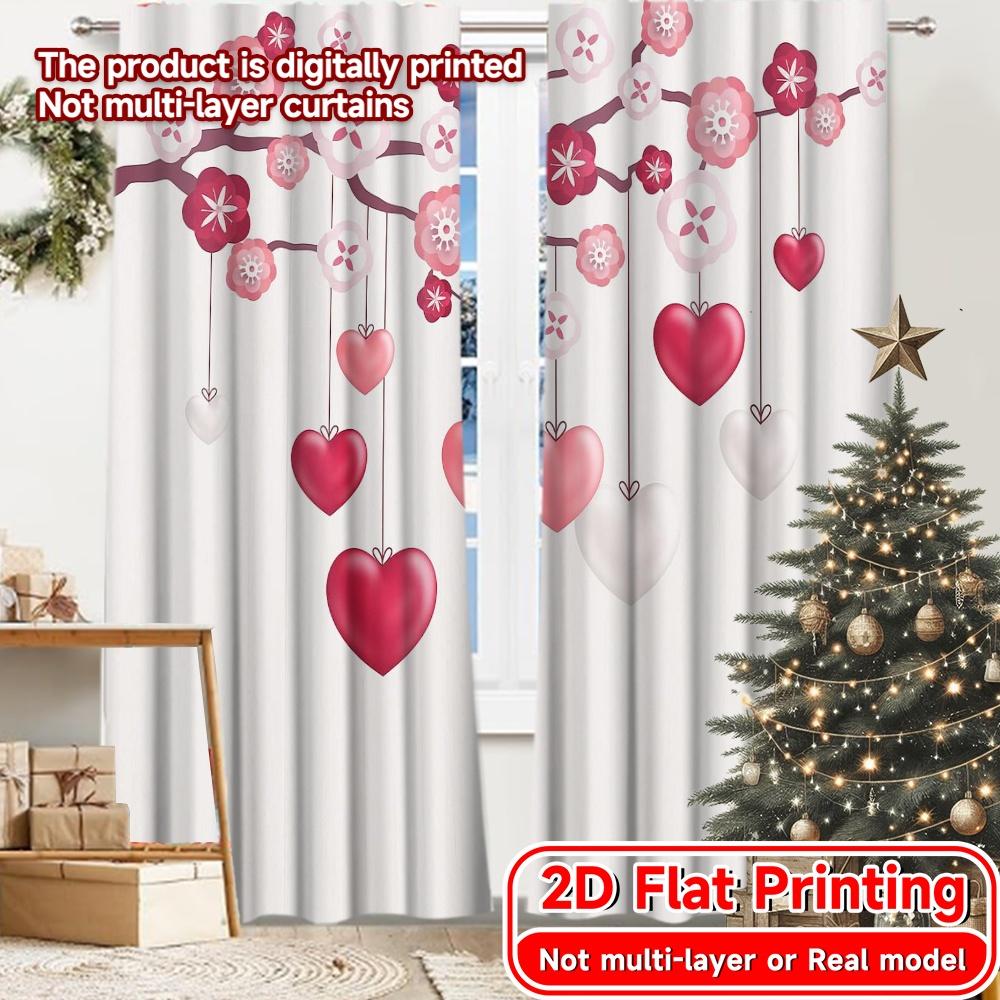 

Flat Printing Curtains Without Rod Heart Blooms Holiday Printed Durable Polyester Fabric Curtain Set Of 2 Made Washable W100*H70(CM)-Grommet top&1PCS