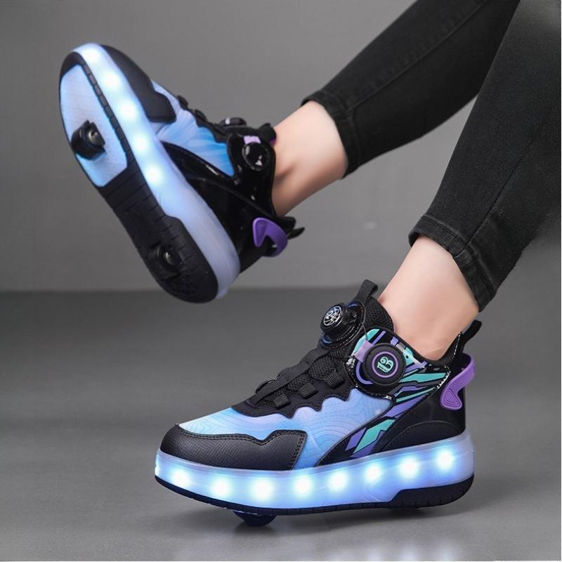 Children's Roller Skates Detachable Wheel Shoes Boys' Sports Sneaker with 2 Wheels LED Roller Skating Racing Inline Skate Shoes