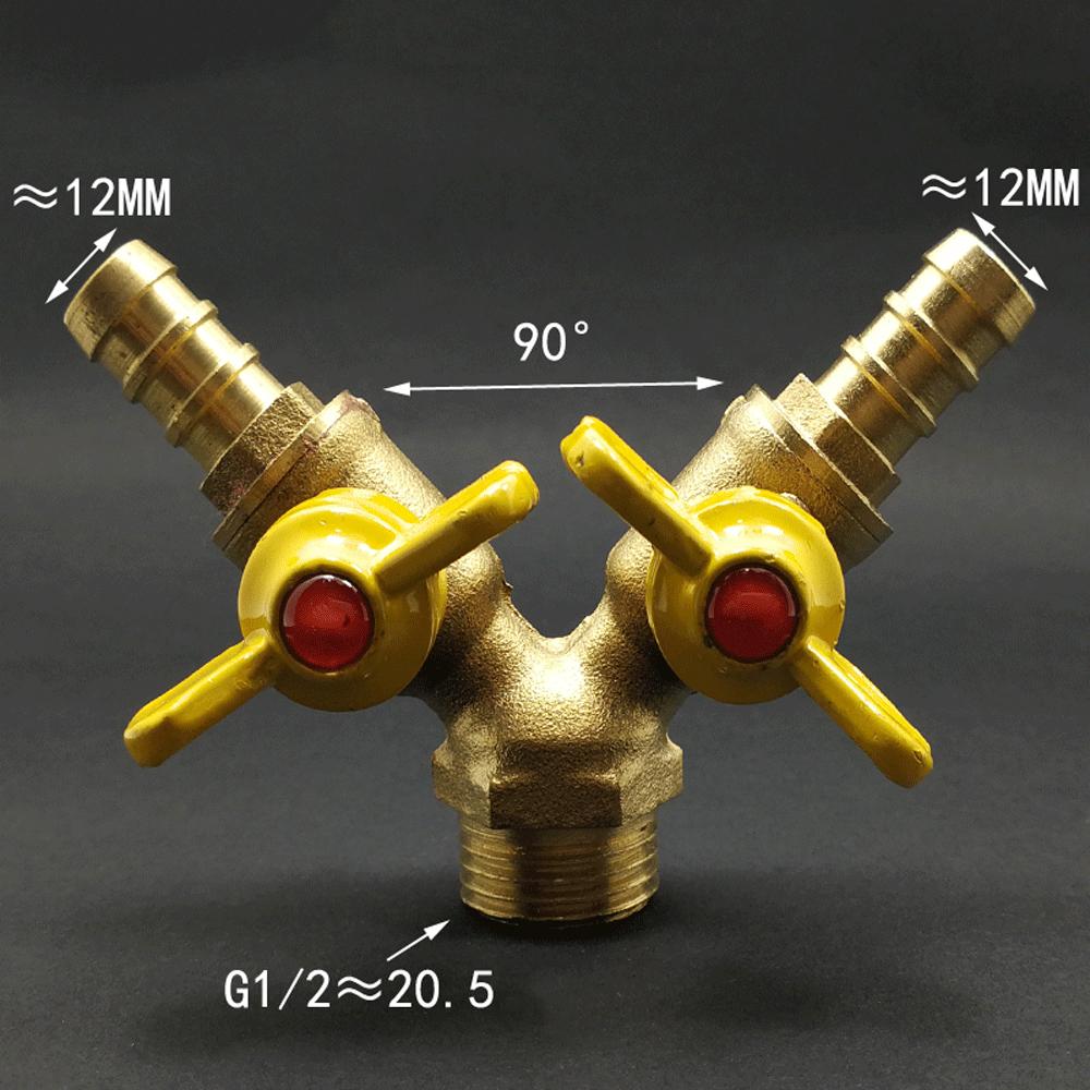 Hose Brab DN15 1/2" BSPP Female To Male Straight Y-type Splitter Brass Ball Valve Air Fuel Gas with Yellow Butterfly Handle