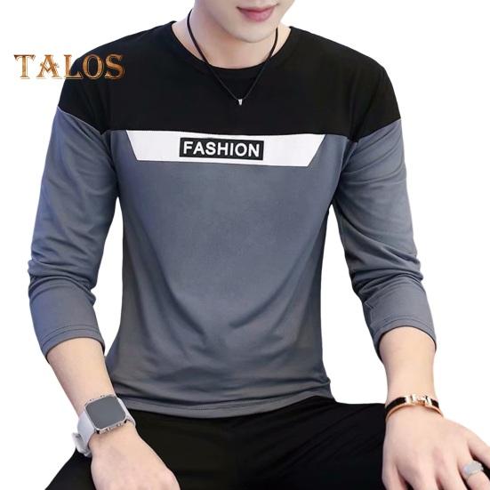 

Осенне-весенний мужской топ в стиле пэчворк с цветовым сочетанием, буквенным узором, круглым вырезом, длинными рукавами, пуловер, повседневная одежда, повседневная футболка XXL