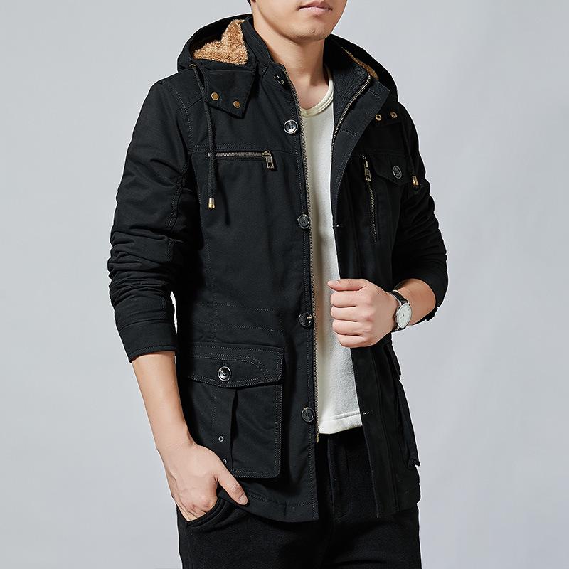 Men's Fleece Lined Windbreaker: Washed Cotton, Korean Style, Plus Size, Autumn/Winter 2022