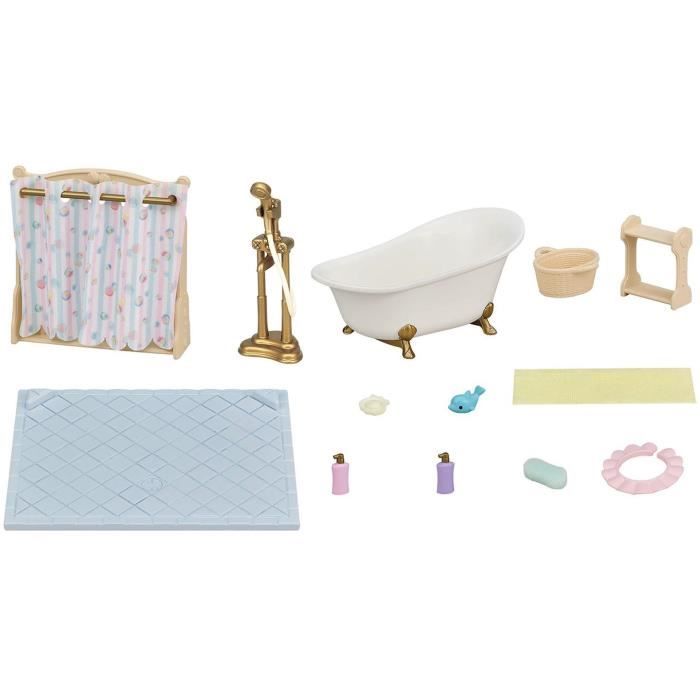Le set baignoire et douche - sylvanian families - 5739 - ensemble de salle de bain avec accessoires
