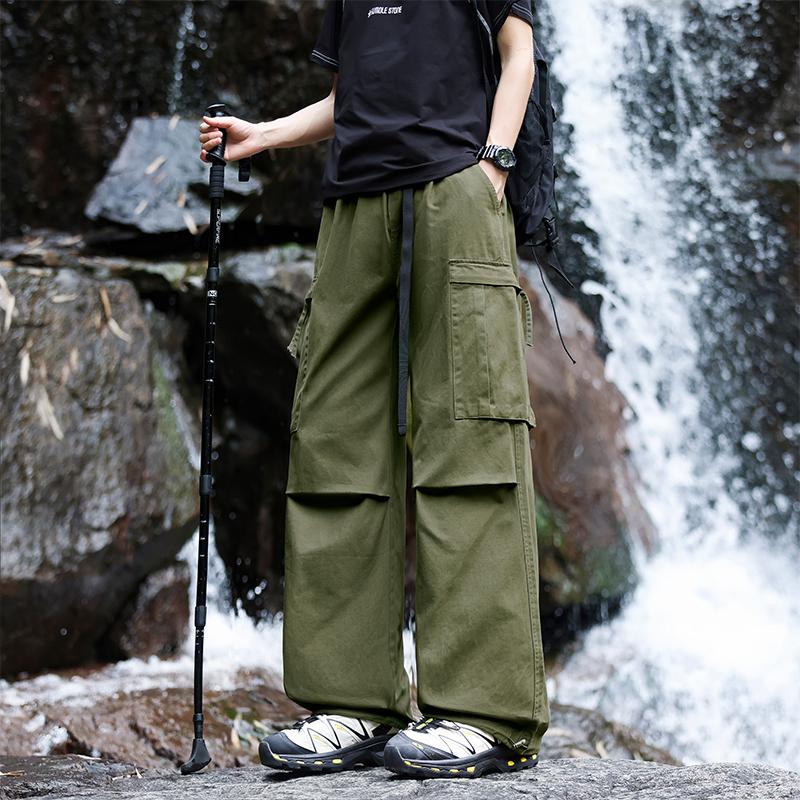 Cotton Cargo Pants Men High Street Loose Fit Jogger Trousers Casual Spring Autumn